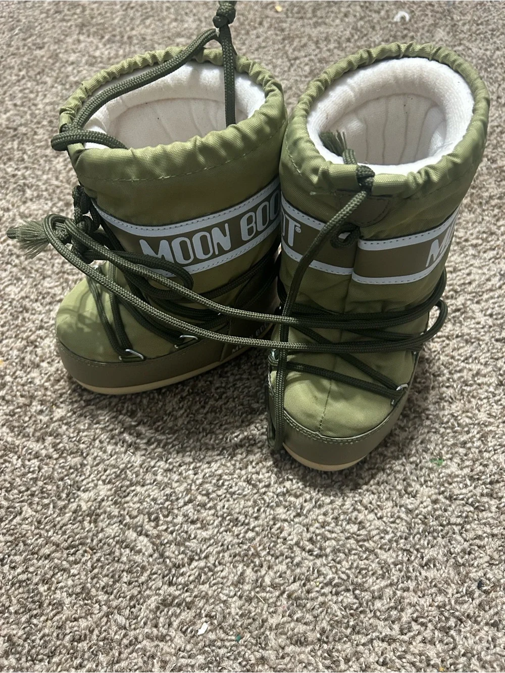 Moon Boot Kids Olive Snow Boots with White Trim
